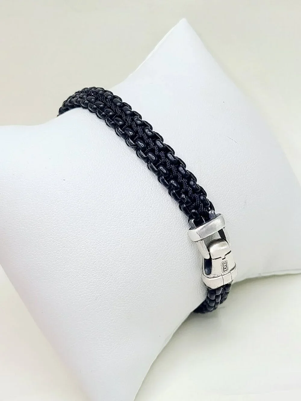 David Yurman Woven Box Chain Bracelet w/ Black Stainless Steel & Nylon - Medium